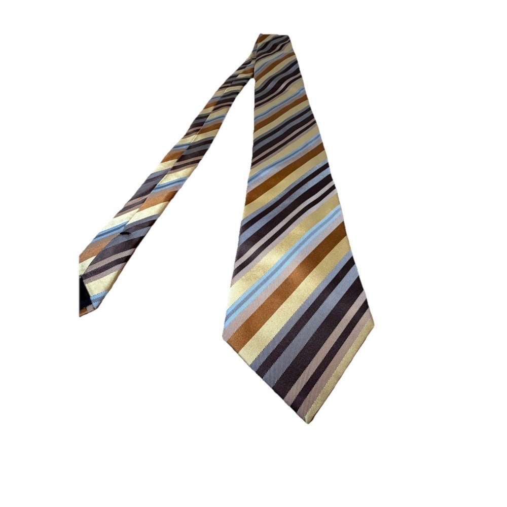 Geoffrey Beene 100% Silk Tie Metallic Gold Stripes 61x3.25" Academia Necktie